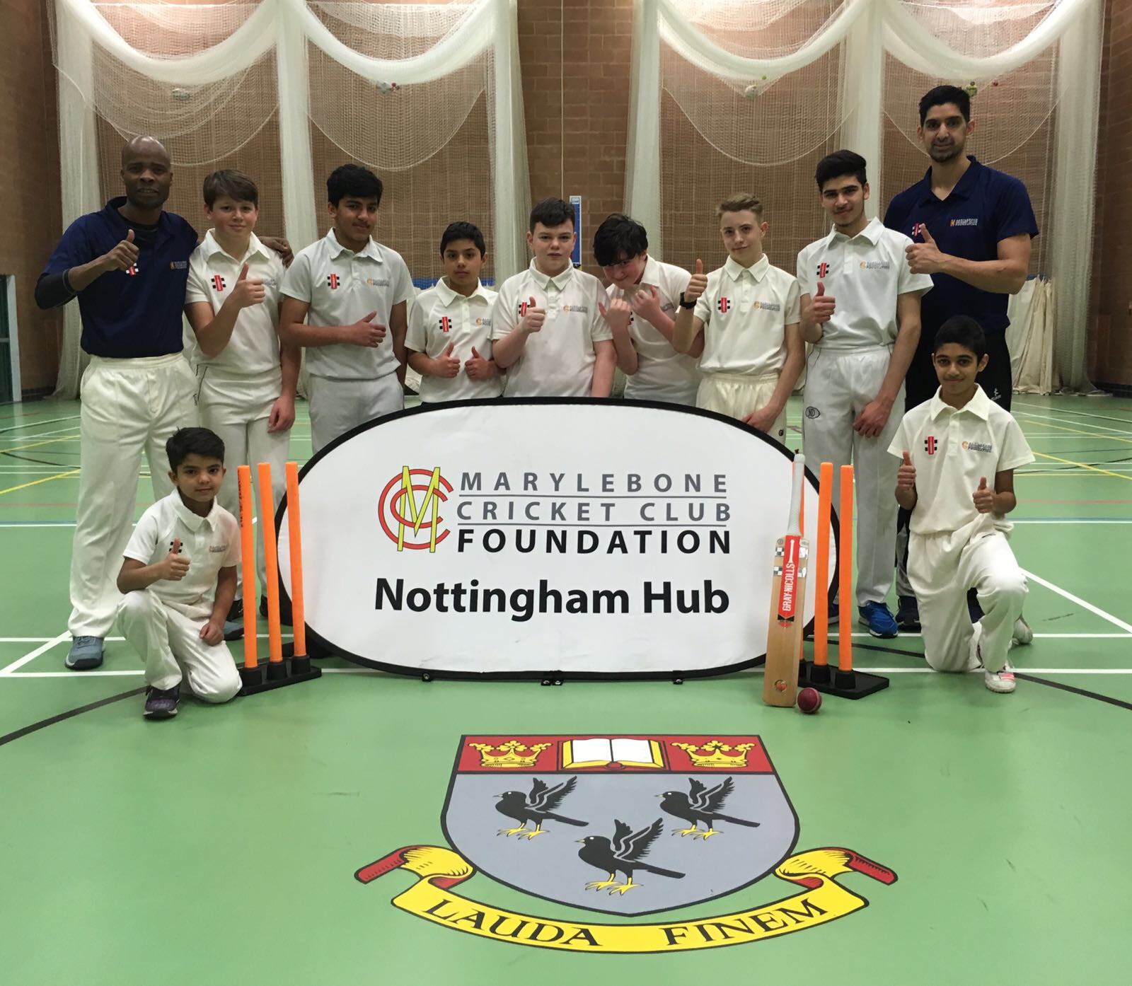 Junior cricketers and coaches at the MCC Foundation Nottingham Hub